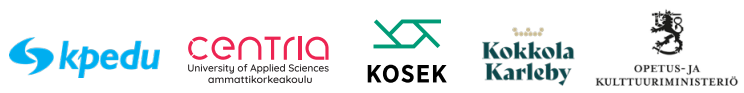 Kuvassa järjestäjätahojen logot: Kpedu, Centria, Kosek, Kokkolan kaupunki ja Opetus- ja kulttuuriministeriö.