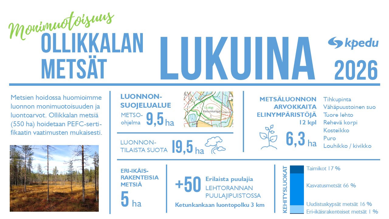 Monimuotoisuuden tunnuslukuja Kannuksen opetusmetsistä