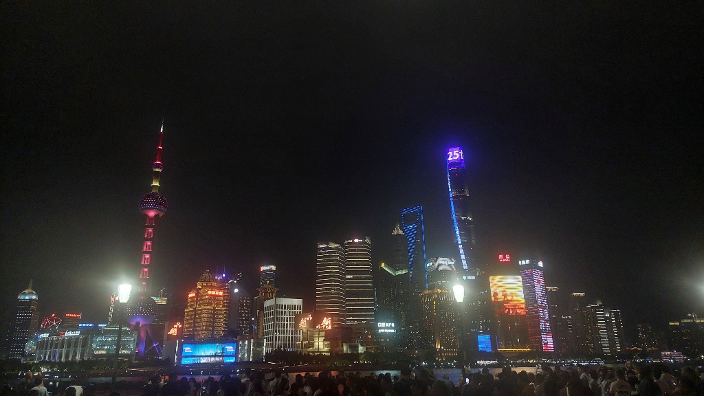 Shanghain valot ja kaupunkinäkymä. 
